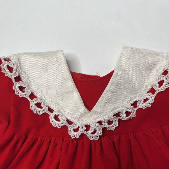 Vintage Jolene Jo Lene Red Velvet Collared Christmas Dress Size 18 Months - Picture 3 of 11